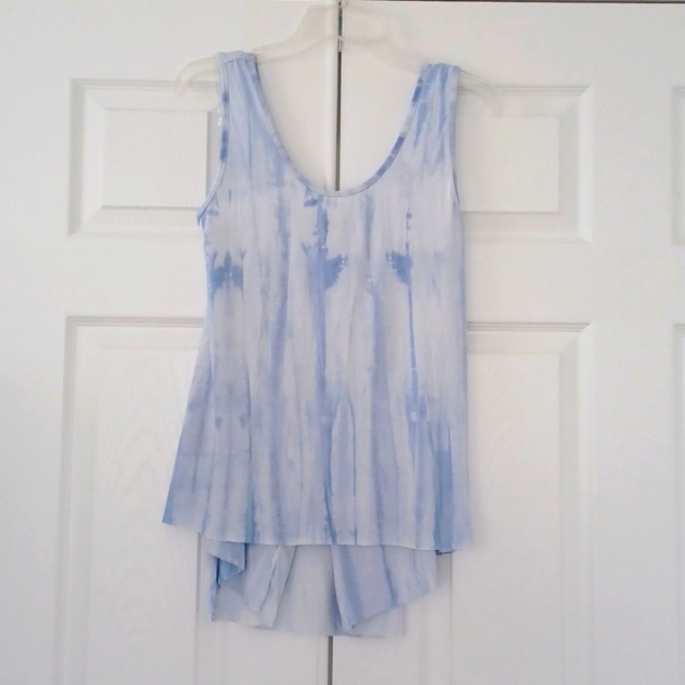 Light Blue & White Bamboo Dye Draped Back Tank Top